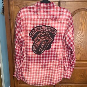 The Rolling Stones Red bleached upcycled bleached flannel tee